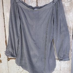 Cabi Brigitte Silk Striped Off Shoulder Blouse.  Size Large.  Never worn, no tag